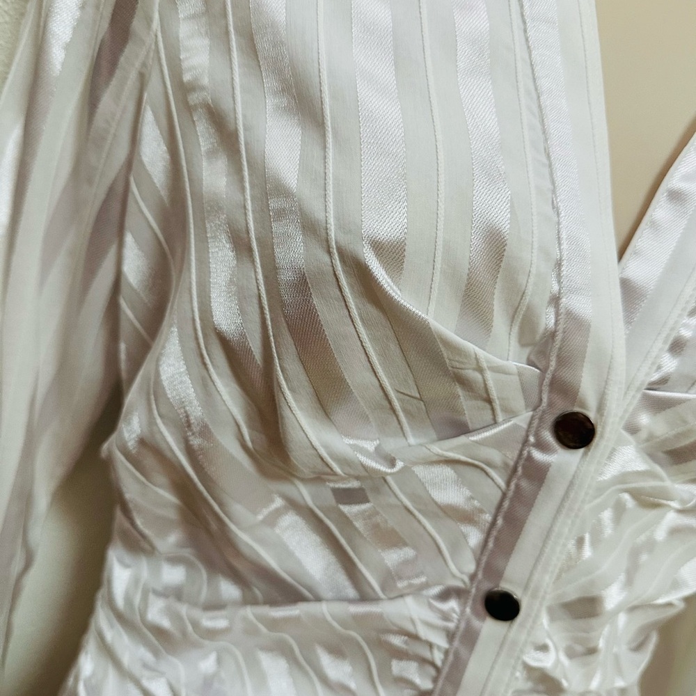 Cache White Satin-Stripe Fitted Button-Down Shirt - Picture 4 of 8